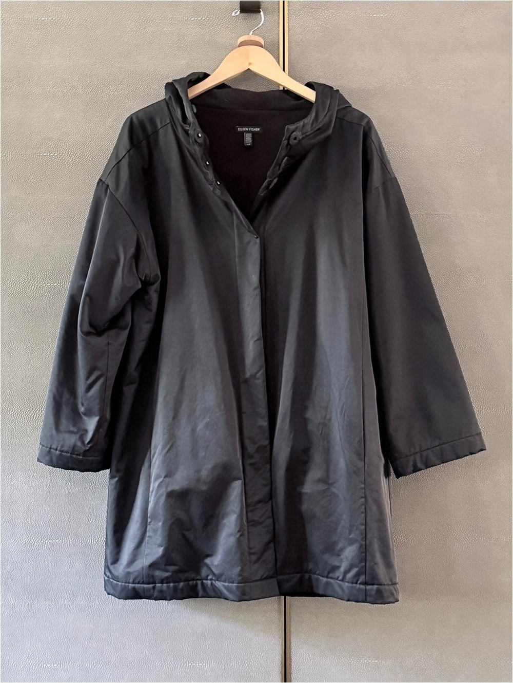 Eileen Fisher Women's Black Hooded Trench Coat, Size L/G